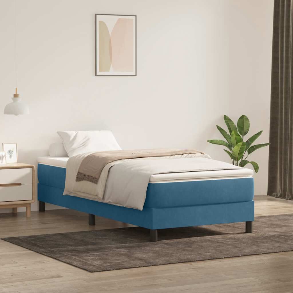 vidaXL Łóżko typu Box Spring bez materaca Ciemnoniebieskie 80x220 cm
