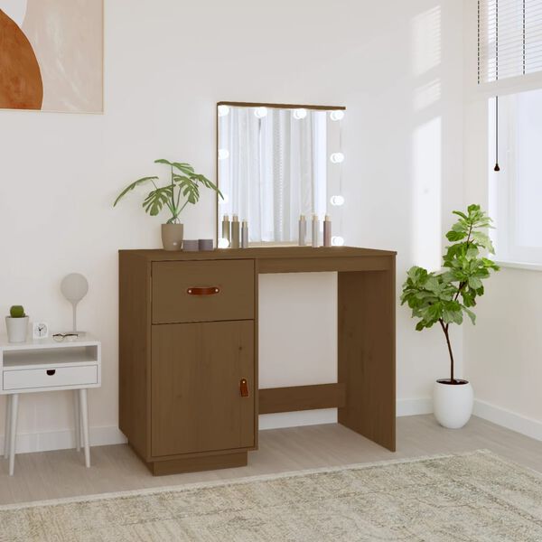 vidaXL Toaletka z LED, miodowy brąz, 95x50x133,5 cm, drewno sosnowe