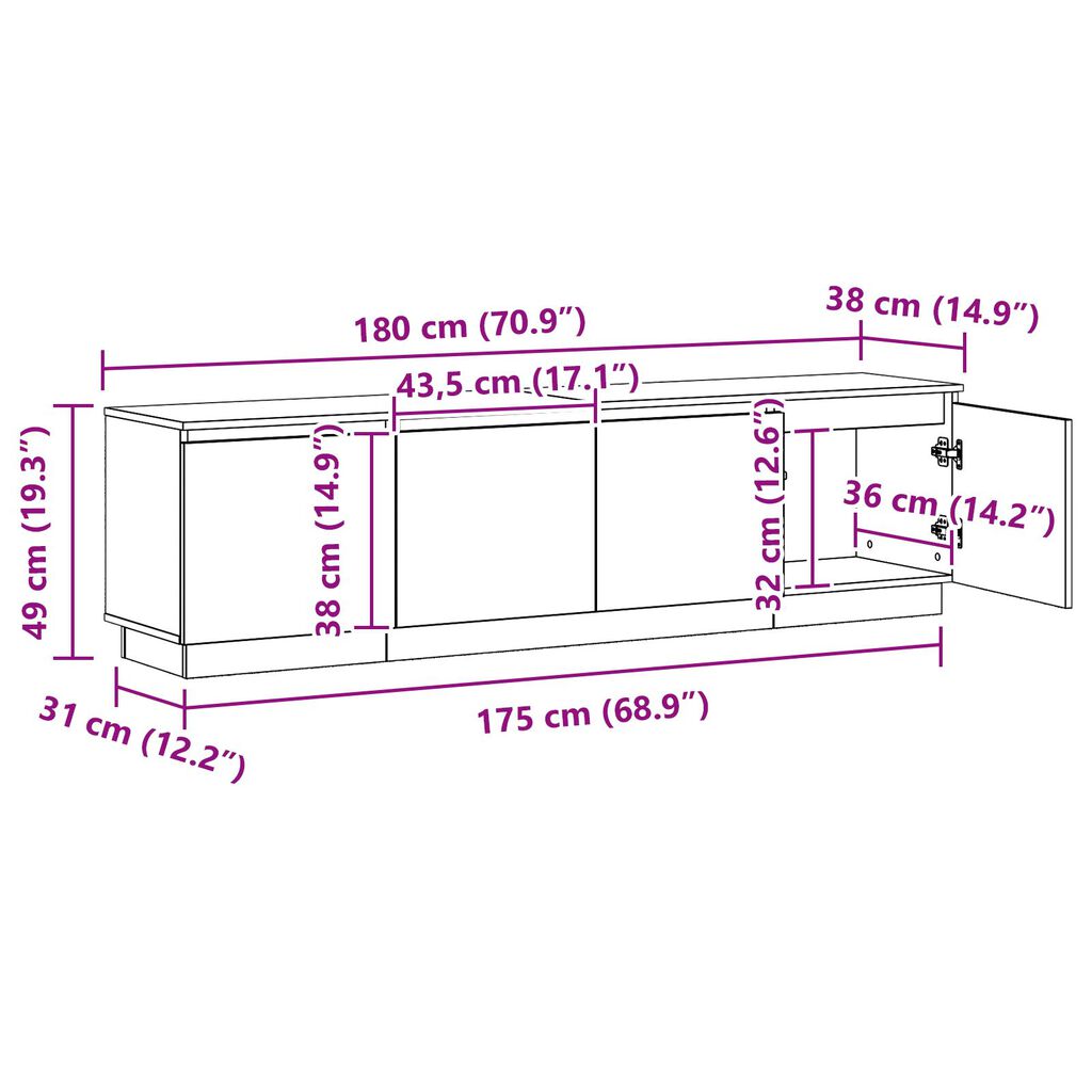 vidaXL Szafka pod telewizor z LED Sonoma Dąb 180x38x49 cm Drewno kompozytowe
