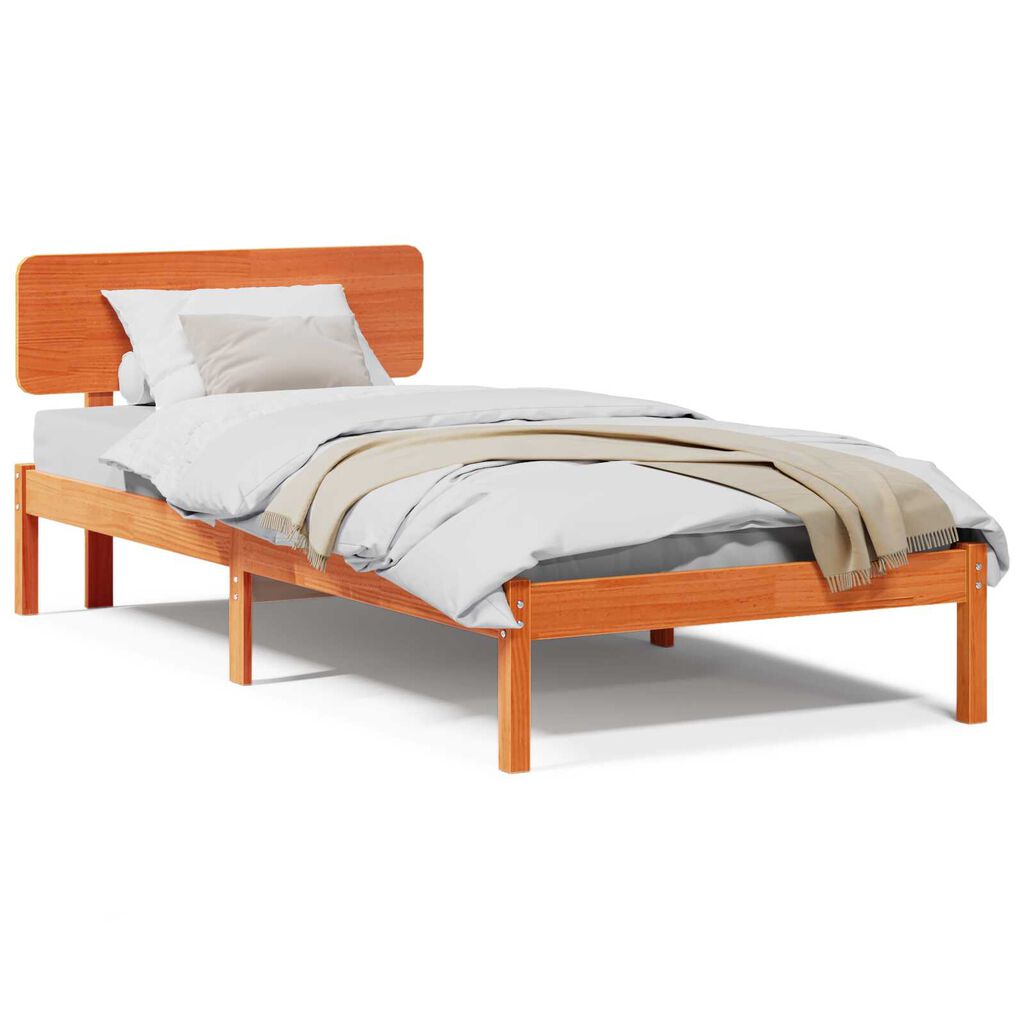 vidaXL Rama łóżka z zagłówkiem w woskowym brązie 80 x 200 cm z litego drewna sosnowego