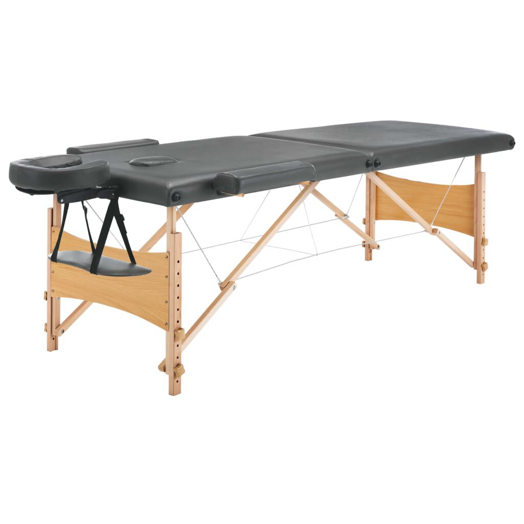 vidaXL Stół do masażu z 2 strefami, drewniana rama, antracyt, 186x68cm