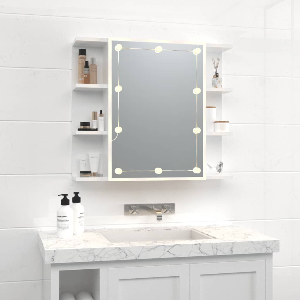 vidaXL Szafka z lustrem i LED, biała z połyskiem, 70x16,5x60 cm