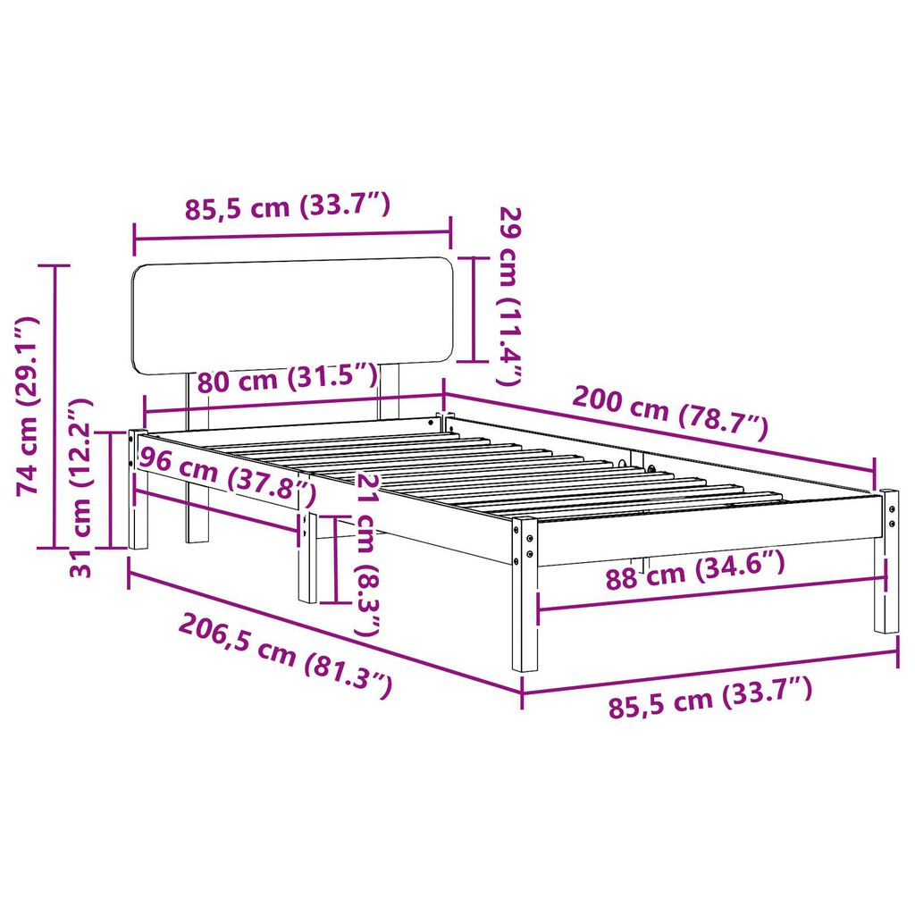 vidaXL Rama łóżka z zagłówkiem w woskowym brązie 80 x 200 cm z litego drewna sosnowego