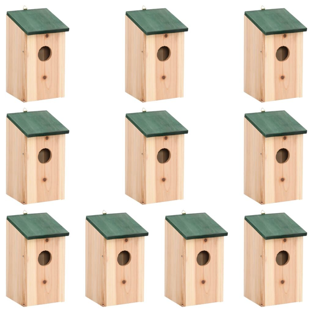 vidaXL Domki dla ptaków, 10 szt., lite drewno jodłowe, 12x12x22 cm