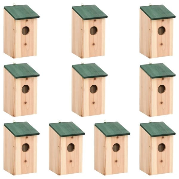 vidaXL Domki dla ptaków, 10 szt., lite drewno jodłowe, 12x12x22 cm