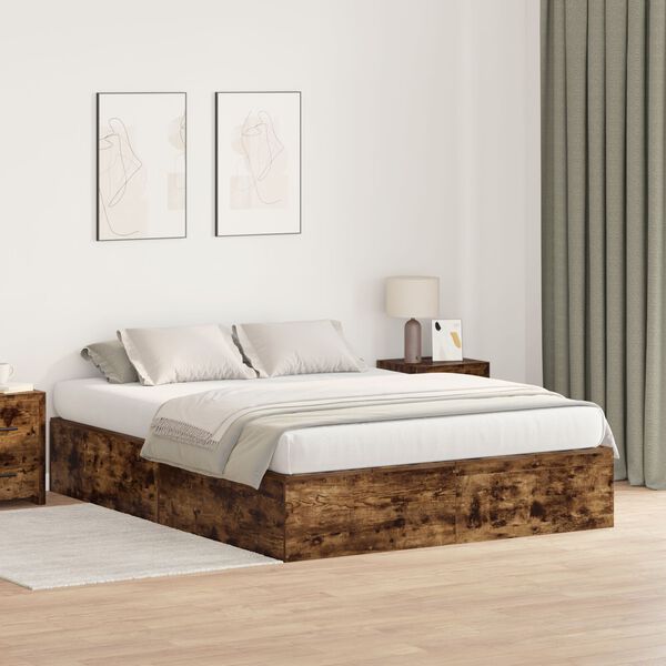vidaXL Šłóżko z miejscem do przechowywania Smoked Oak 160x200 cm