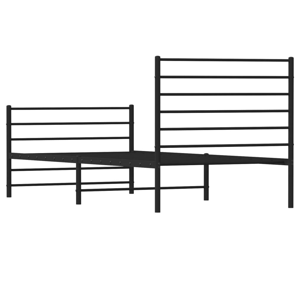 vidaXL Metalowa rama łóżka z wezgłowiem i zanóżkiem, czarna, 75x190 cm