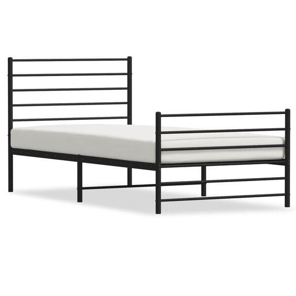 vidaXL Metalowa rama łóżka z wezgłowiem i zanóżkiem, czarna, 75x190 cm