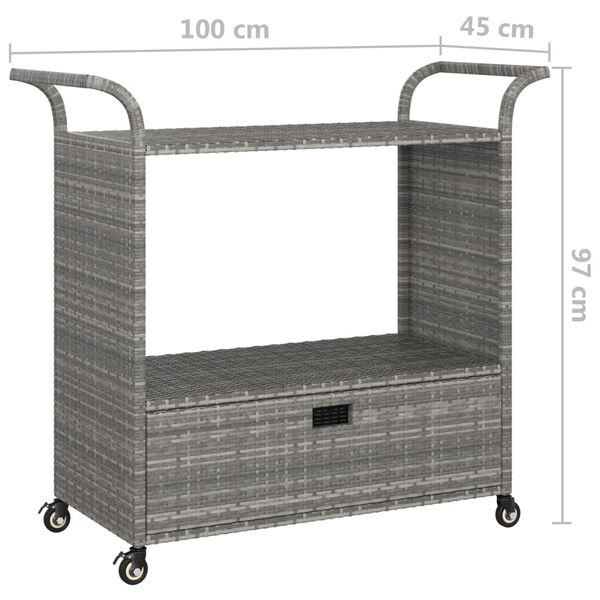 vidaXL Wózek barowy z szufladą, szary, 100x45x97 cm, polirattan