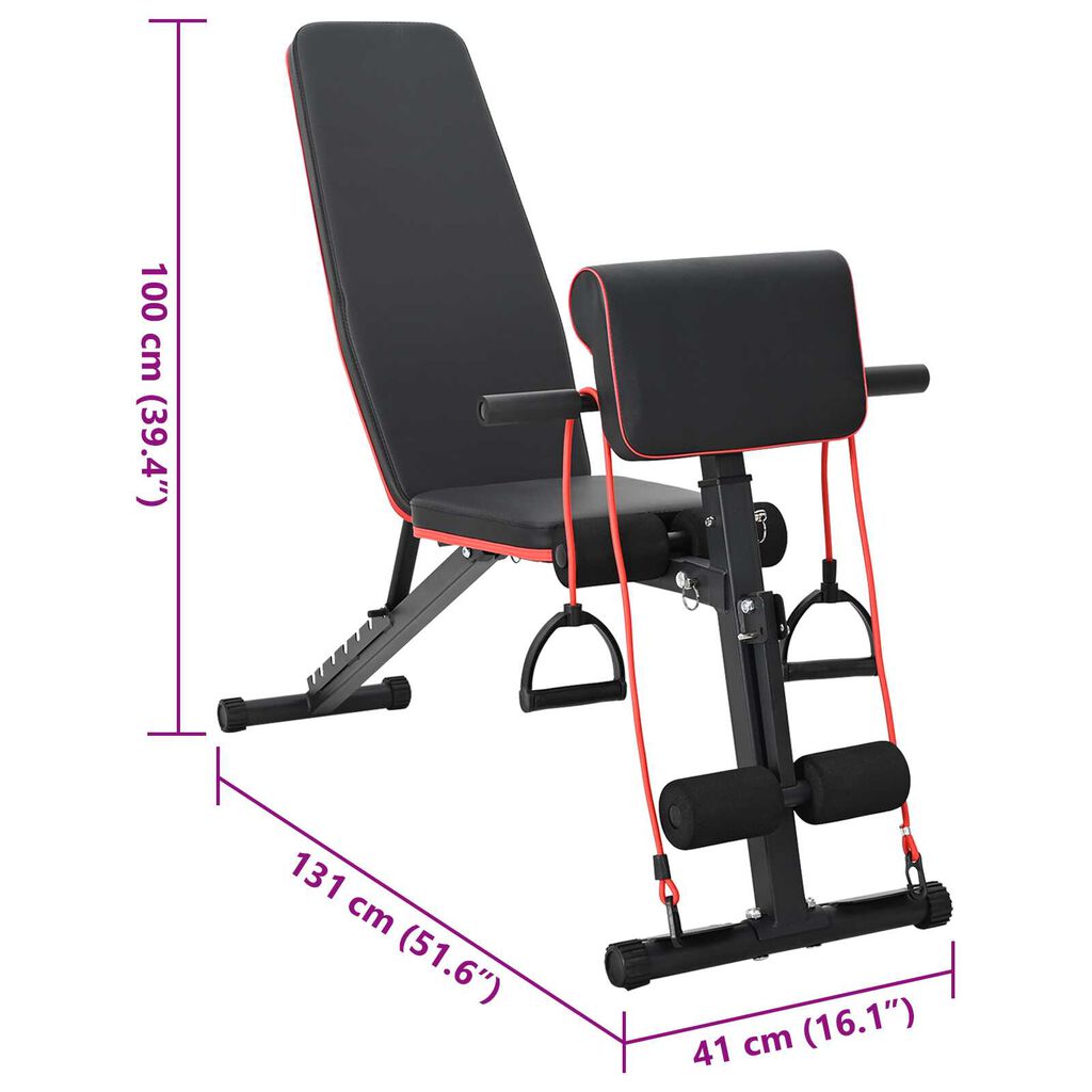 vidaXL Regulowana ławka treningowa z gumami oporowymi 150 kg Czarna Stal