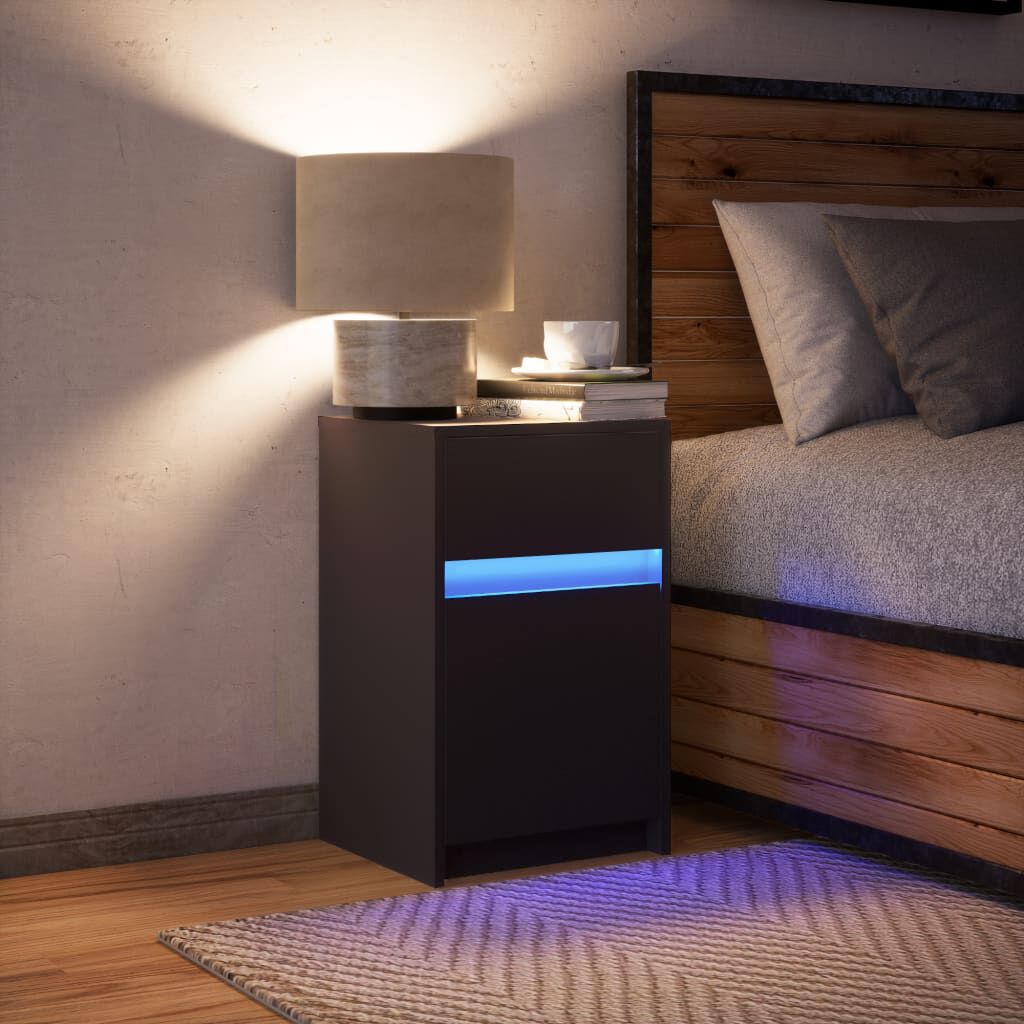 vidaXL Szafka nocna z LED, czarna, materiał drewnopochodny