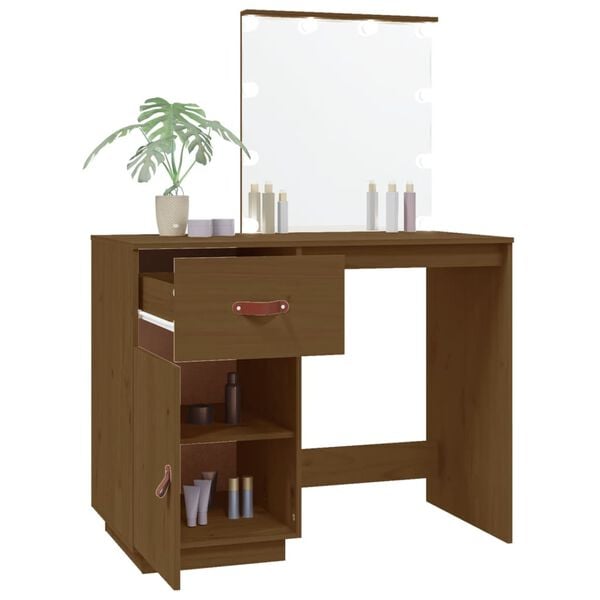 vidaXL Toaletka z LED, miodowy brąz, 95x50x133,5 cm, drewno sosnowe